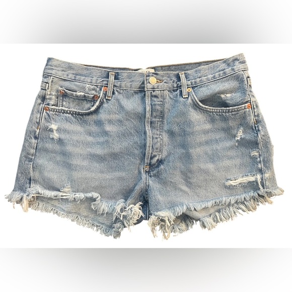 Agolde Shorts Women's 31 Blue Distressed Jorts Button Fly Denim Light Wash - Picture 1 of 10